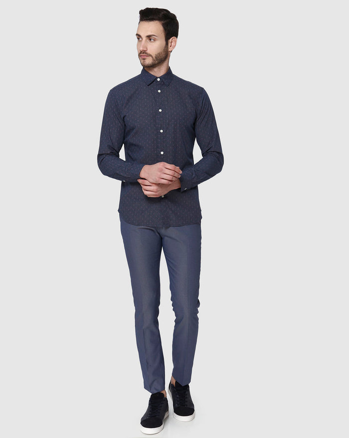 Blue Printed Full Sleeves Shirt