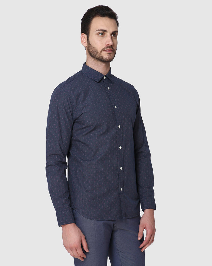 Blue Printed Full Sleeves Shirt