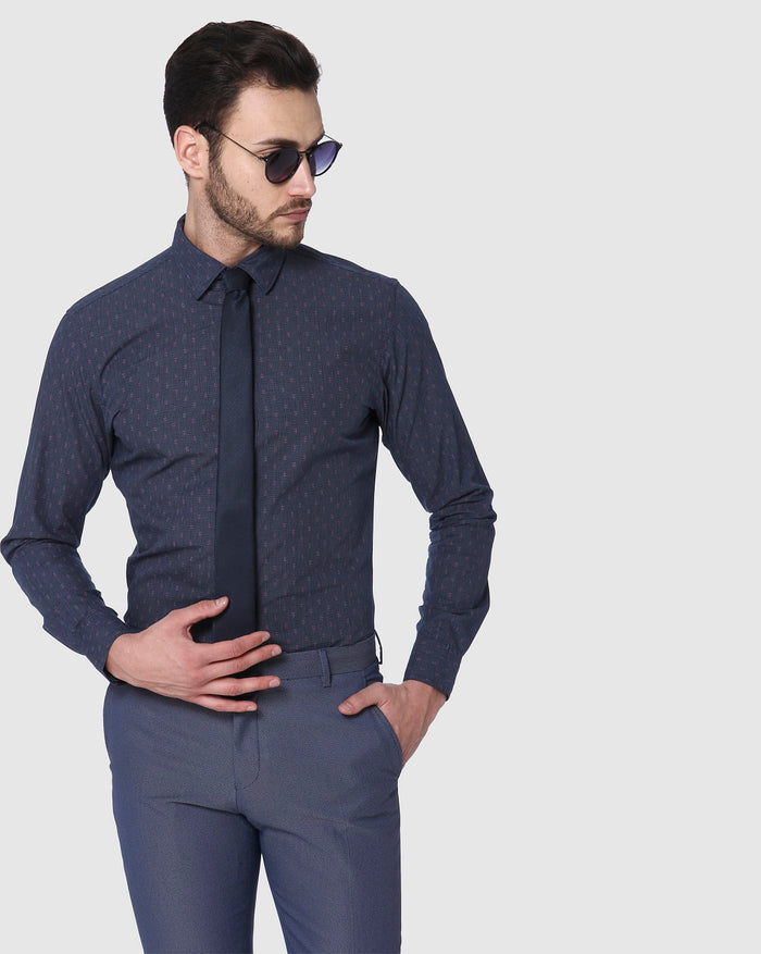 Blue Printed Full Sleeves Shirt