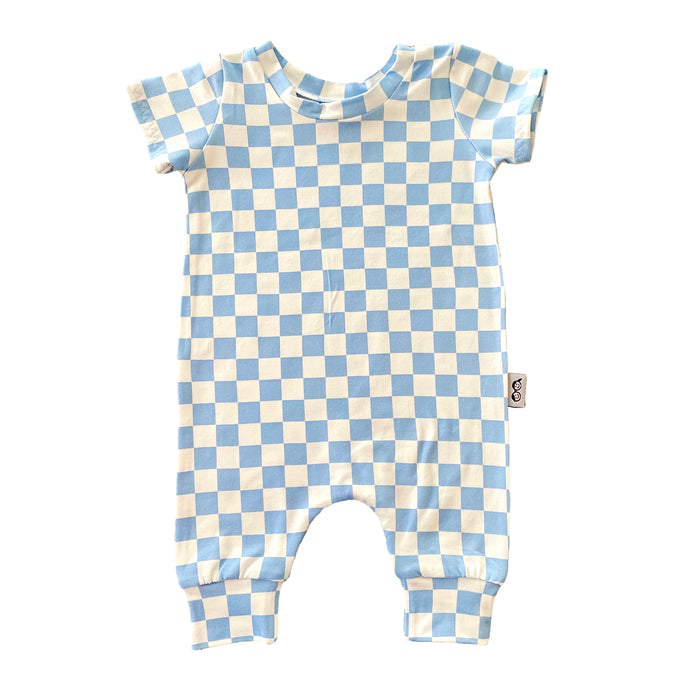 Blue Retro Checkered Harem  Romper