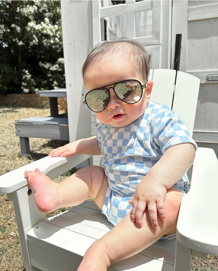 baby in Blue Retro Checkered Summer Lounge Set