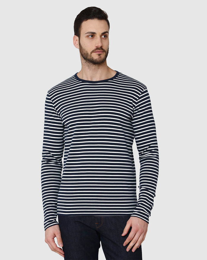 Blue Striped Crew Neck T-Shirt
