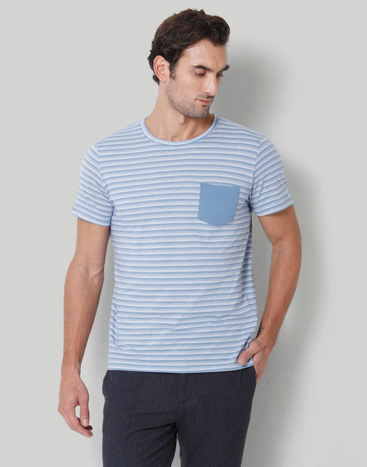 Blue Striped Crew Neck T-Shirt