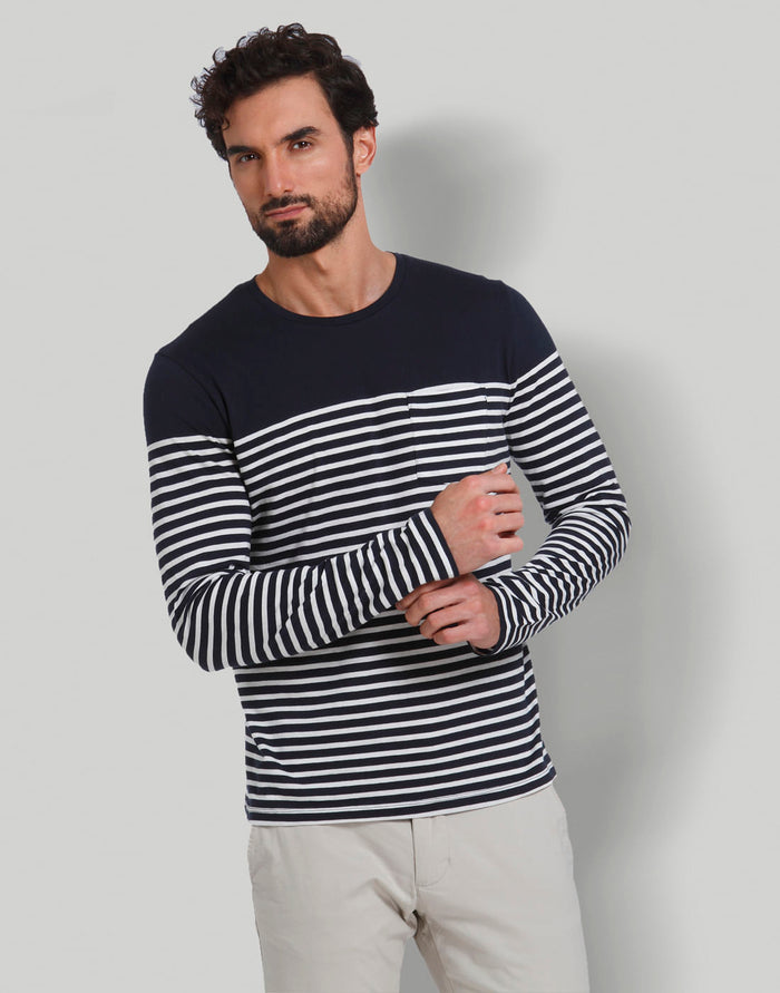 Blue Striped Crew Neck T-Shirt