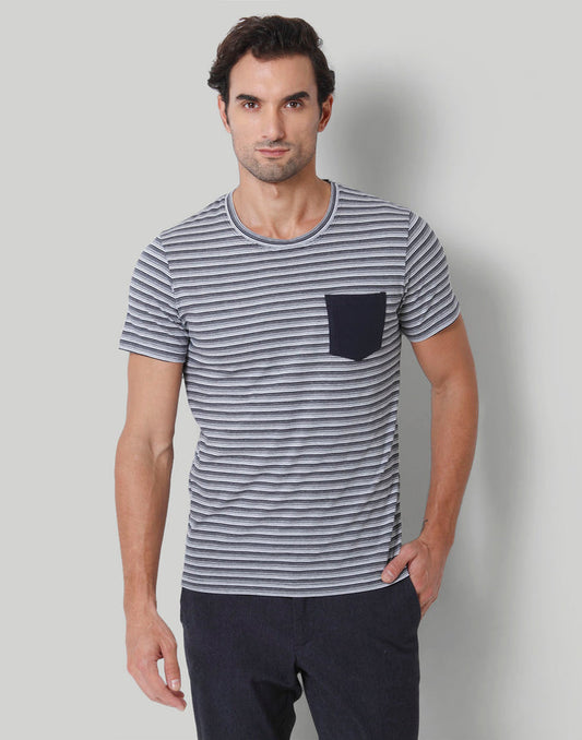 Blue Striped Crew Neck T-Shirt