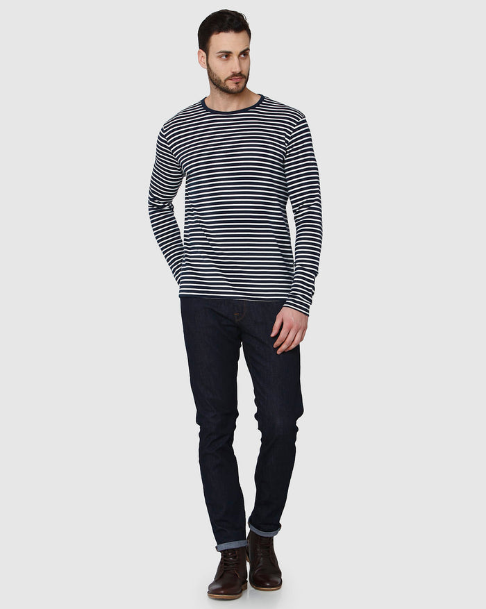 Blue Striped Crew Neck T-Shirt