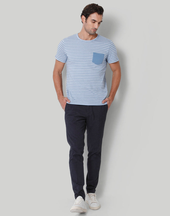 Blue Striped Crew Neck T-Shirt