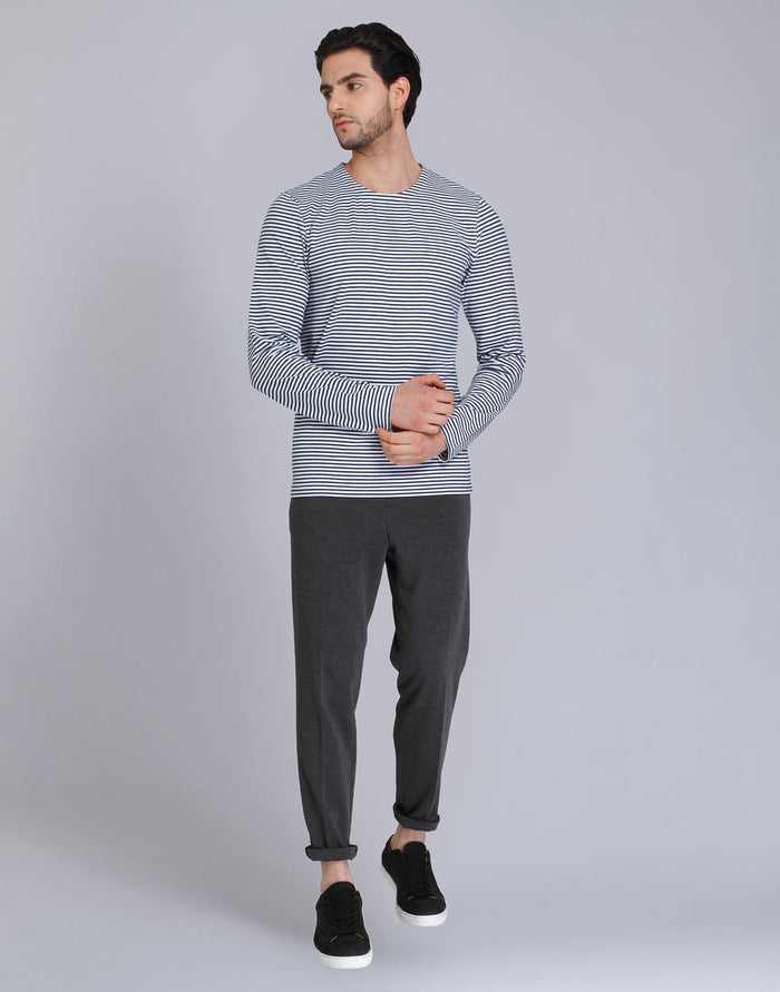 Blue Striped Crew Neck T-Shirt