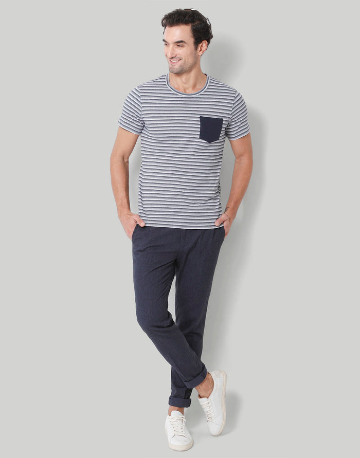 Blue Striped Crew Neck T-Shirt