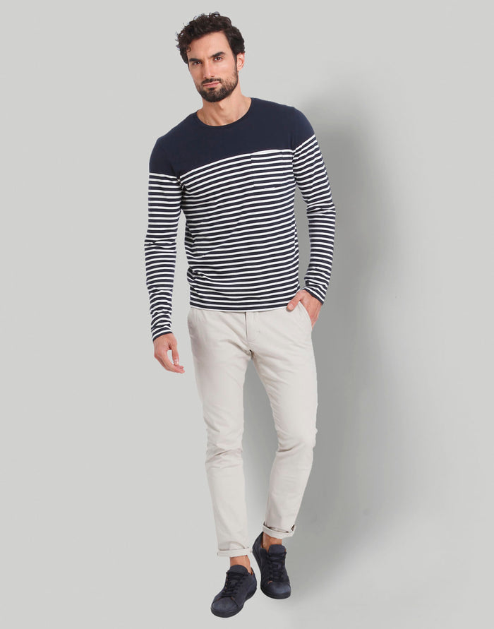 Blue Striped Crew Neck T-Shirt