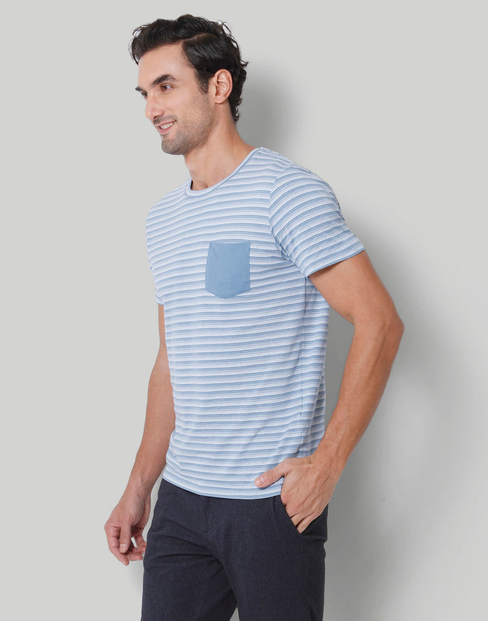 Blue Striped Crew Neck T-Shirt
