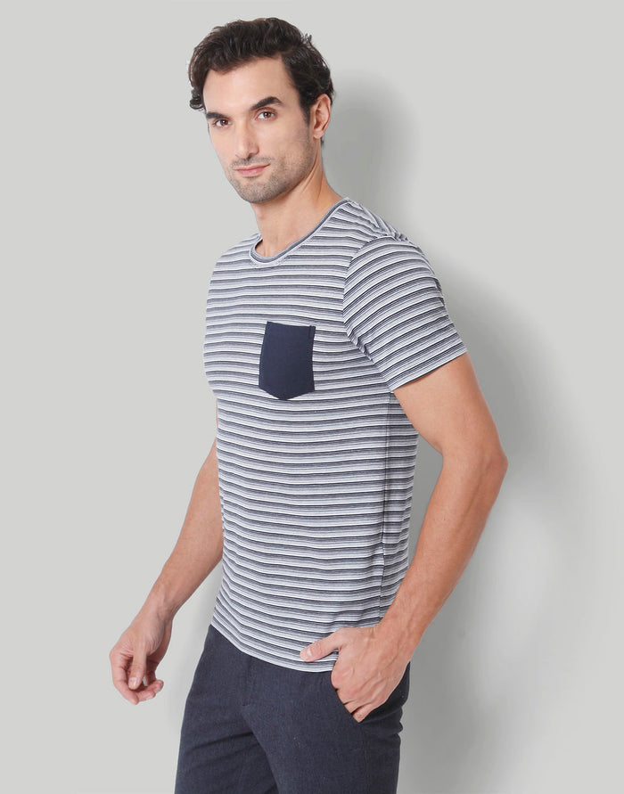 Blue Striped Crew Neck T-Shirt