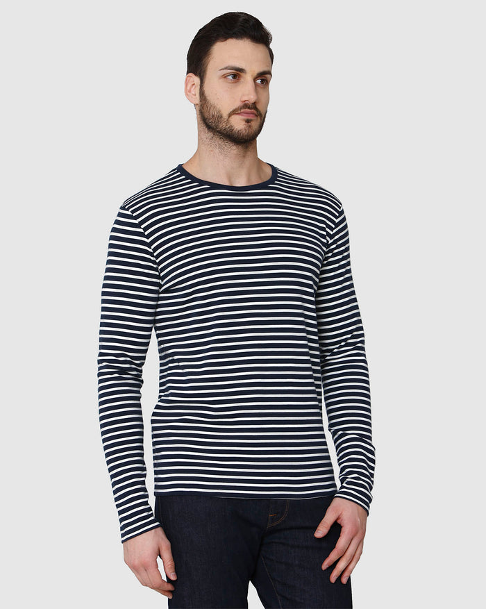 Blue Striped Crew Neck T-Shirt
