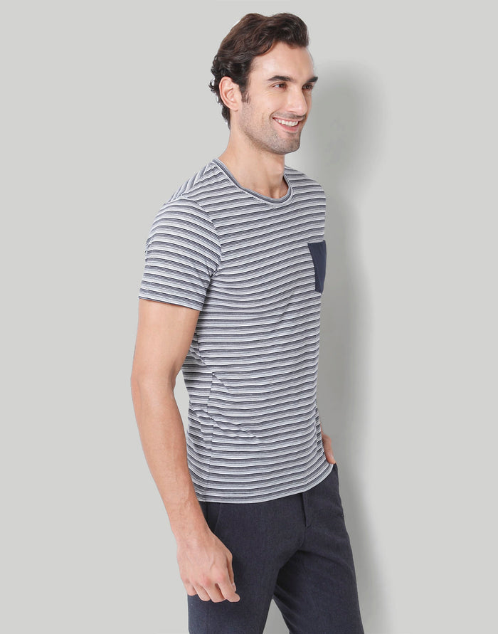 Blue Striped Crew Neck T-Shirt