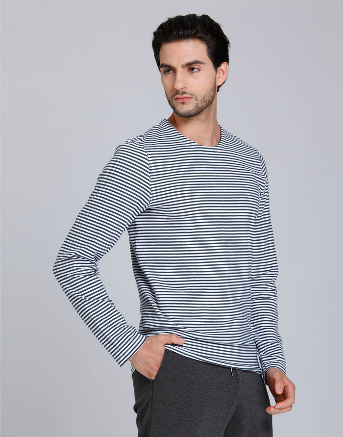Blue Striped Crew Neck T-Shirt