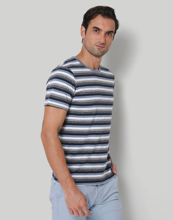 Blue Striped Crew Neck T-Shirt