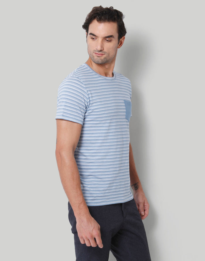 Blue Striped Crew Neck T-Shirt