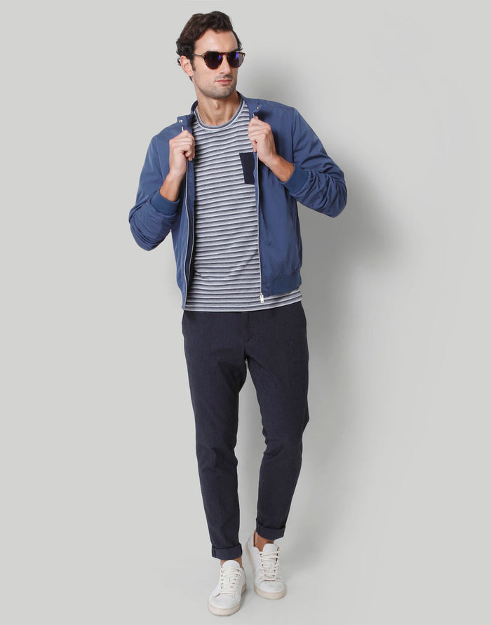 Blue Striped Crew Neck T-Shirt