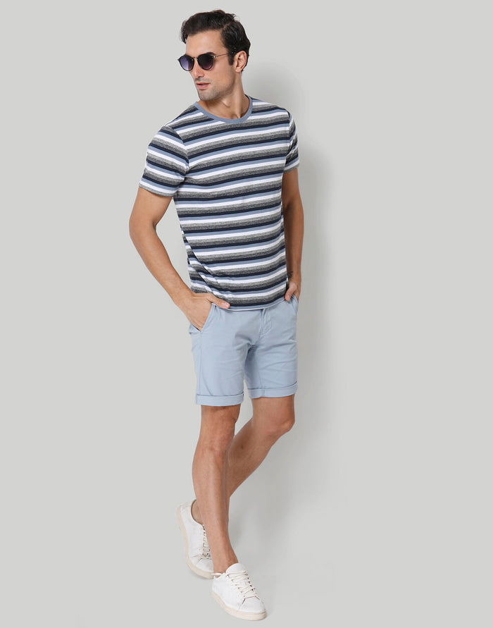 Blue Striped Crew Neck T-Shirt