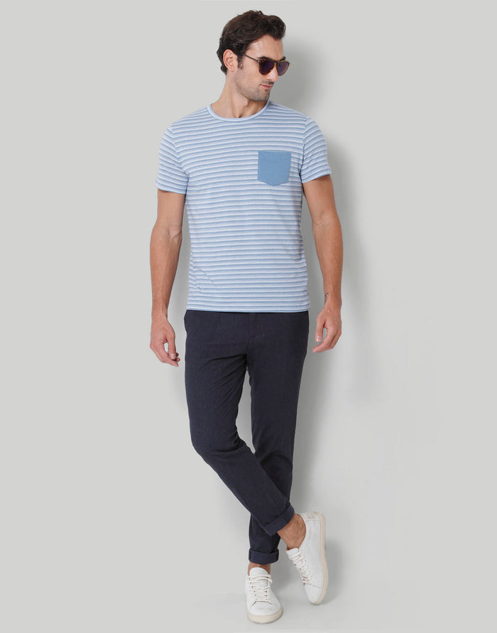 Blue Striped Crew Neck T-Shirt