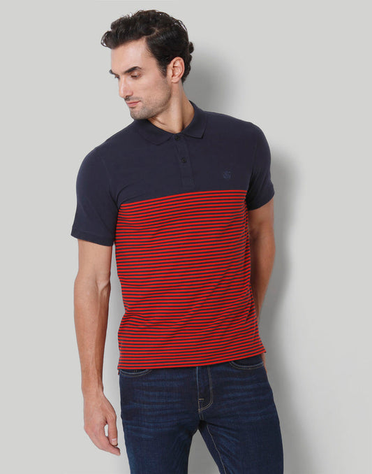 Blue Striped Polo Neck T-Shirt