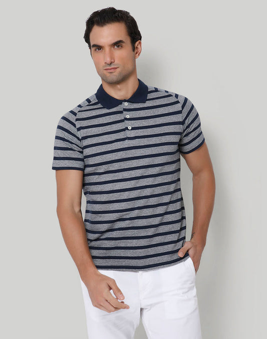 Blue Striped Polo Neck T-Shirt