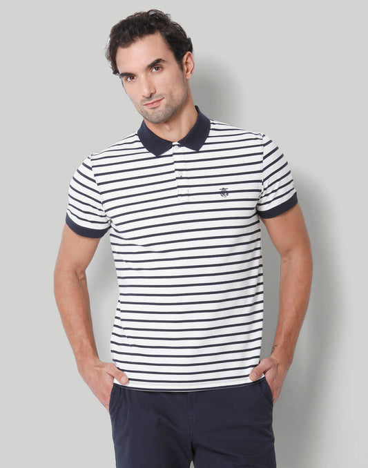 Blue Striped Polo Neck T-Shirt
