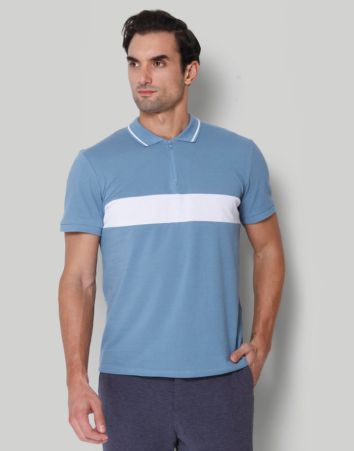 Blue Striped Polo Neck T-Shirt