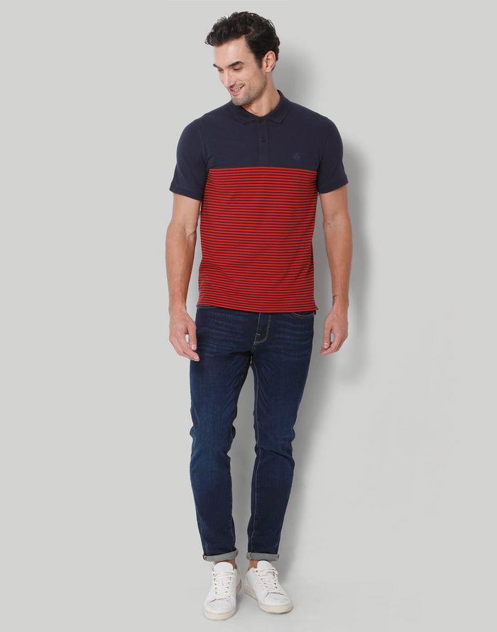 Blue Striped Polo Neck T-Shirt