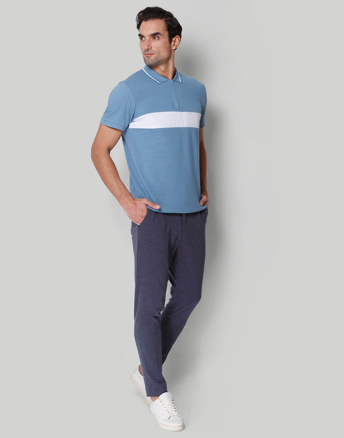 Blue Striped Polo Neck T-Shirt