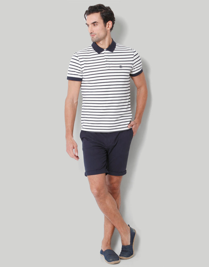 Blue Striped Polo Neck T-Shirt