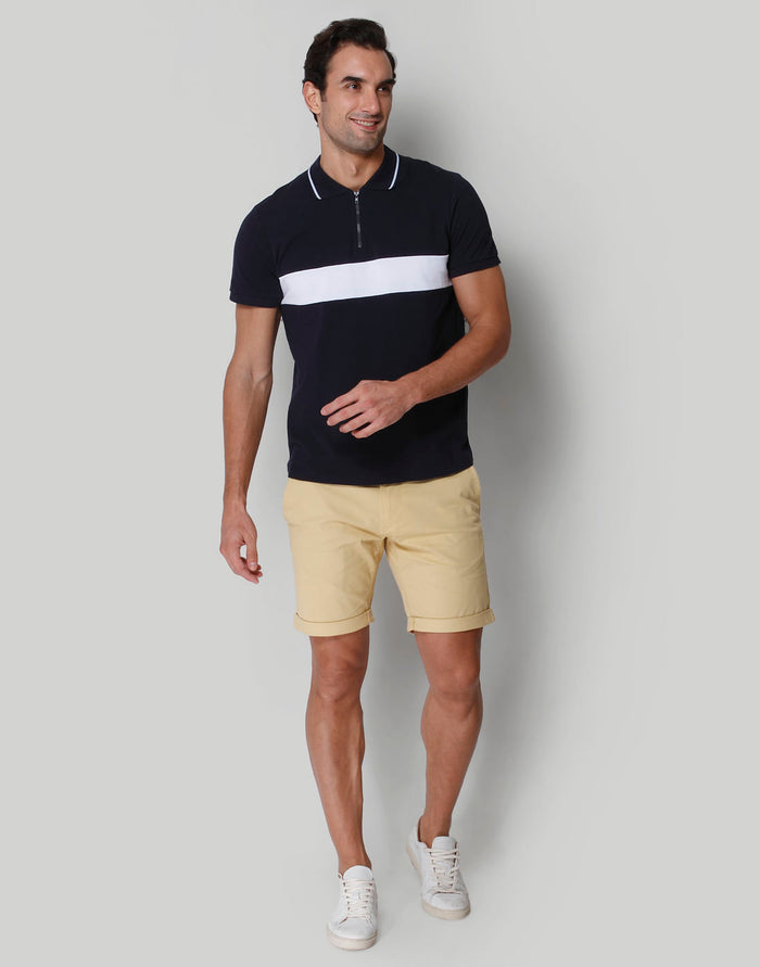Blue Striped Polo Neck T-Shirt