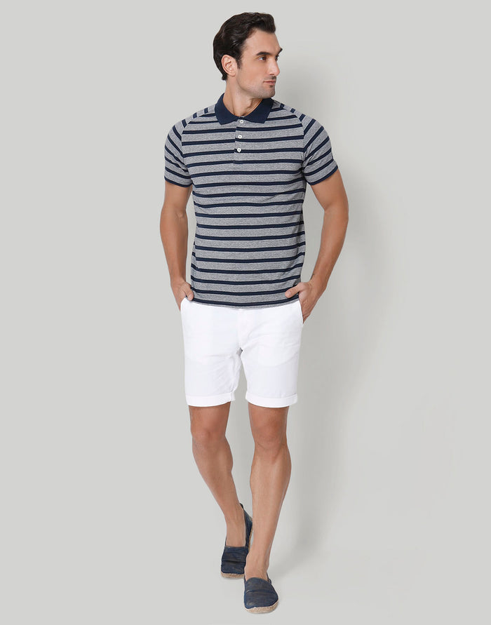 Blue Striped Polo Neck T-Shirt