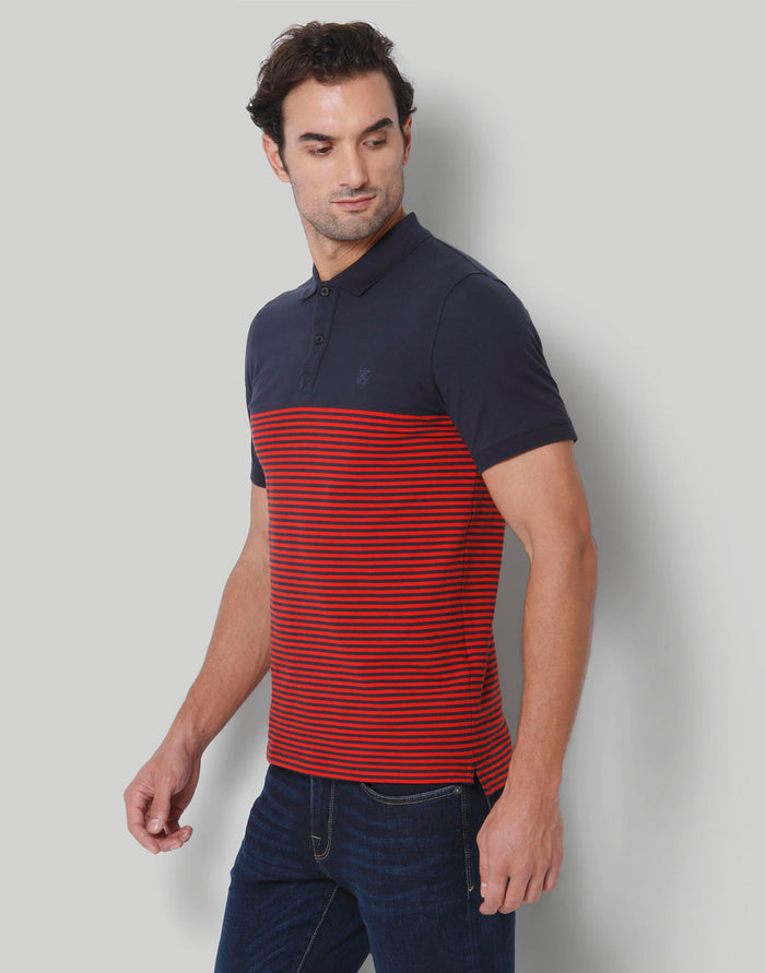 Blue Striped Polo Neck T-Shirt