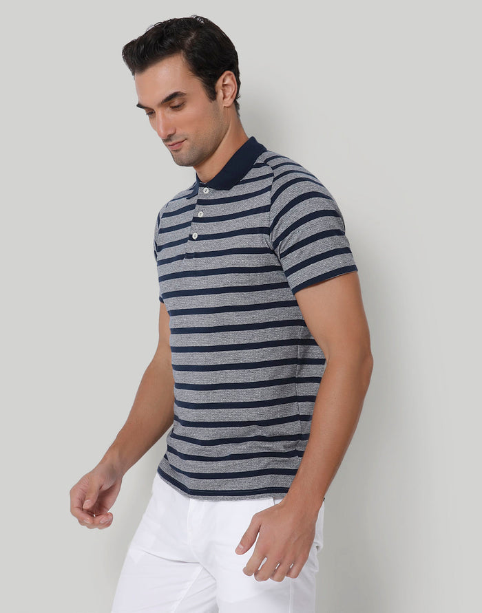 Blue Striped Polo Neck T-Shirt