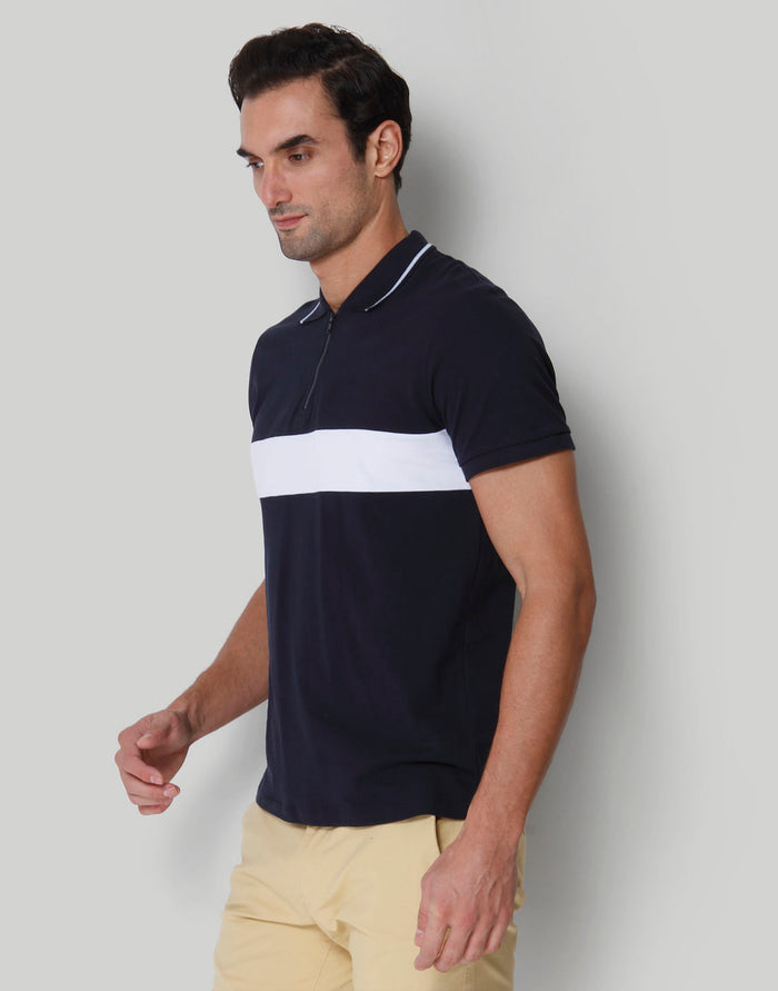 Blue Striped Polo Neck T-Shirt