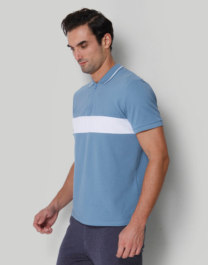 Blue Striped Polo Neck T-Shirt