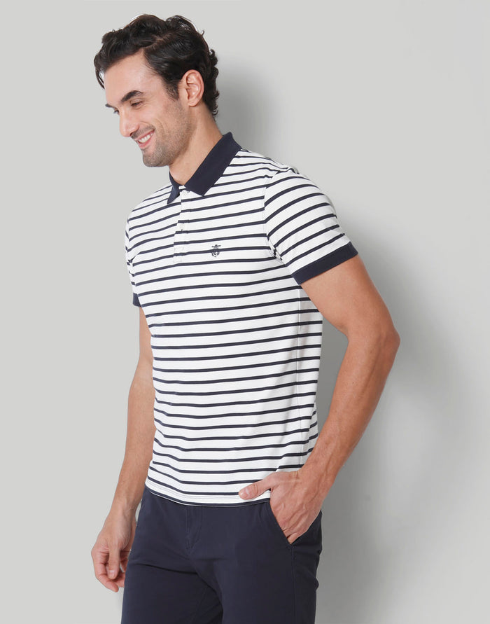 Blue Striped Polo Neck T-Shirt