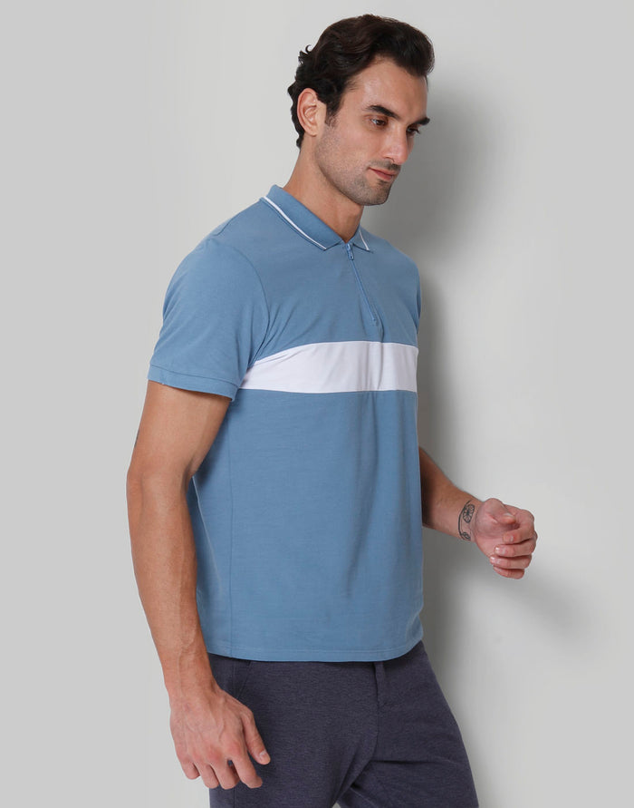 Blue Striped Polo Neck T-Shirt