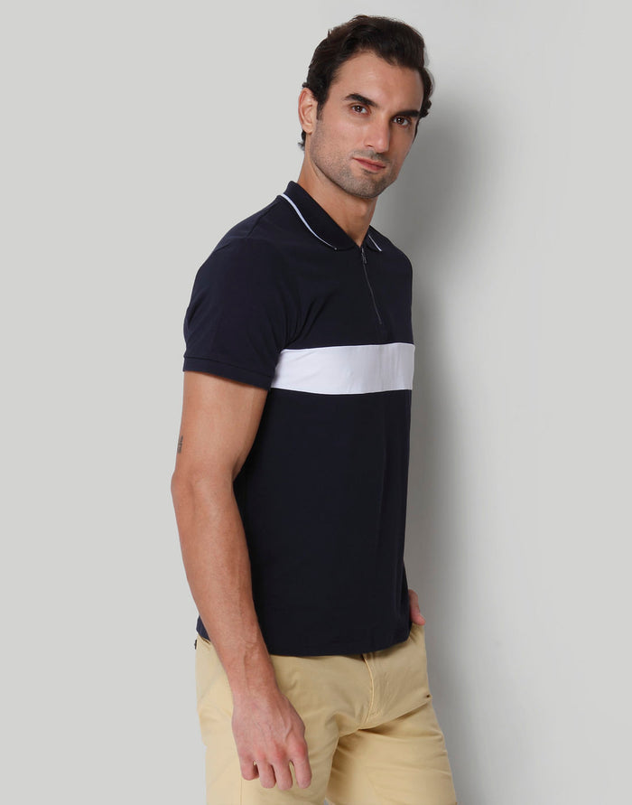 Blue Striped Polo Neck T-Shirt