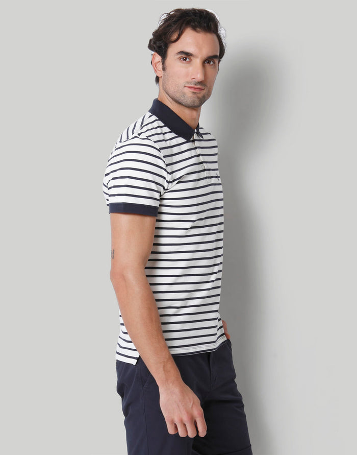 Blue Striped Polo Neck T-Shirt