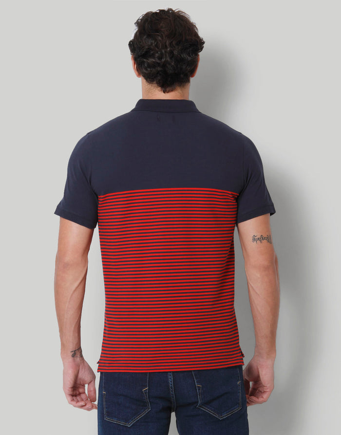 Blue Striped Polo Neck T-Shirt