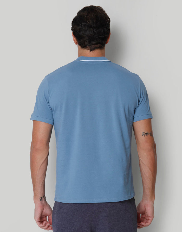 Blue Striped Polo Neck T-Shirt