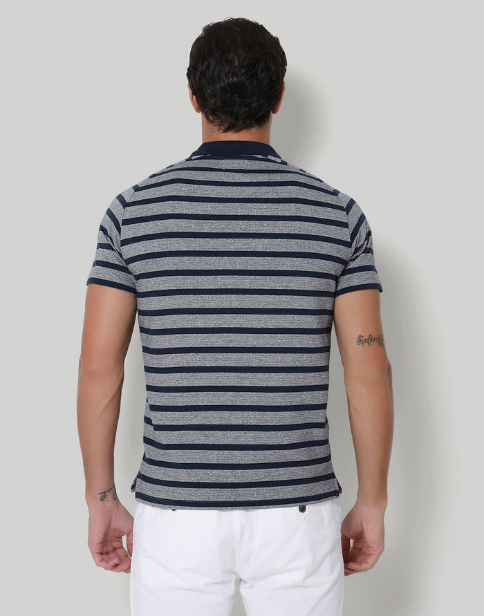 Blue Striped Polo Neck T-Shirt