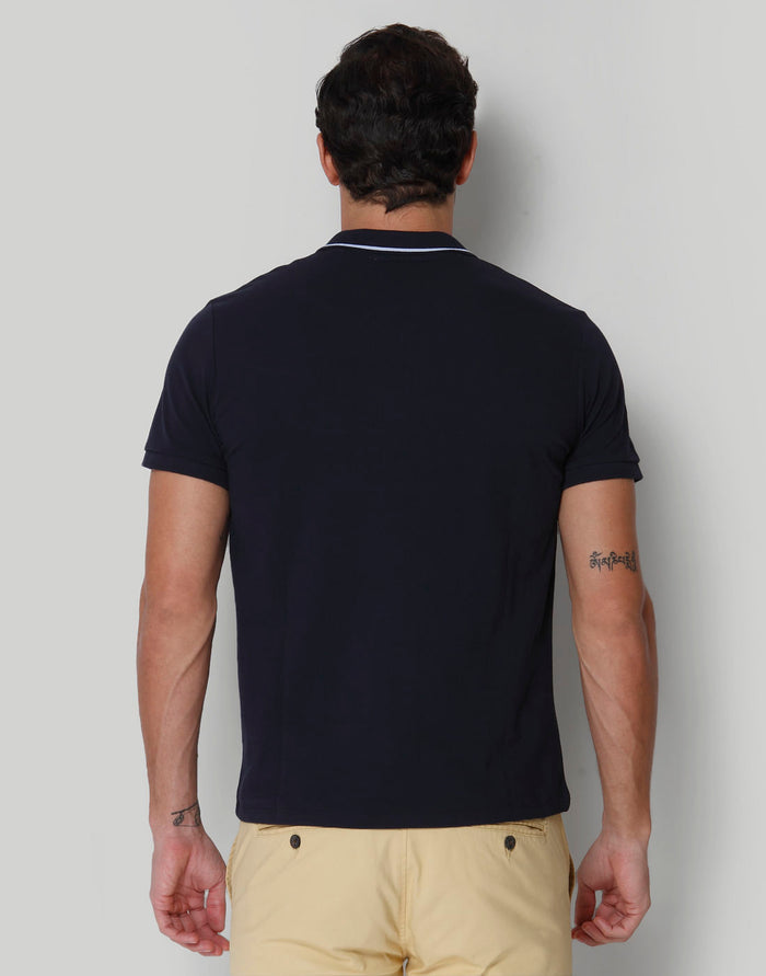 Blue Striped Polo Neck T-Shirt