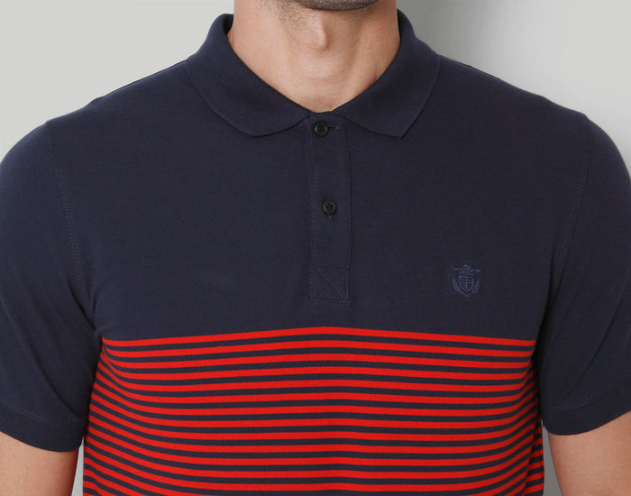 Blue Striped Polo Neck T-Shirt