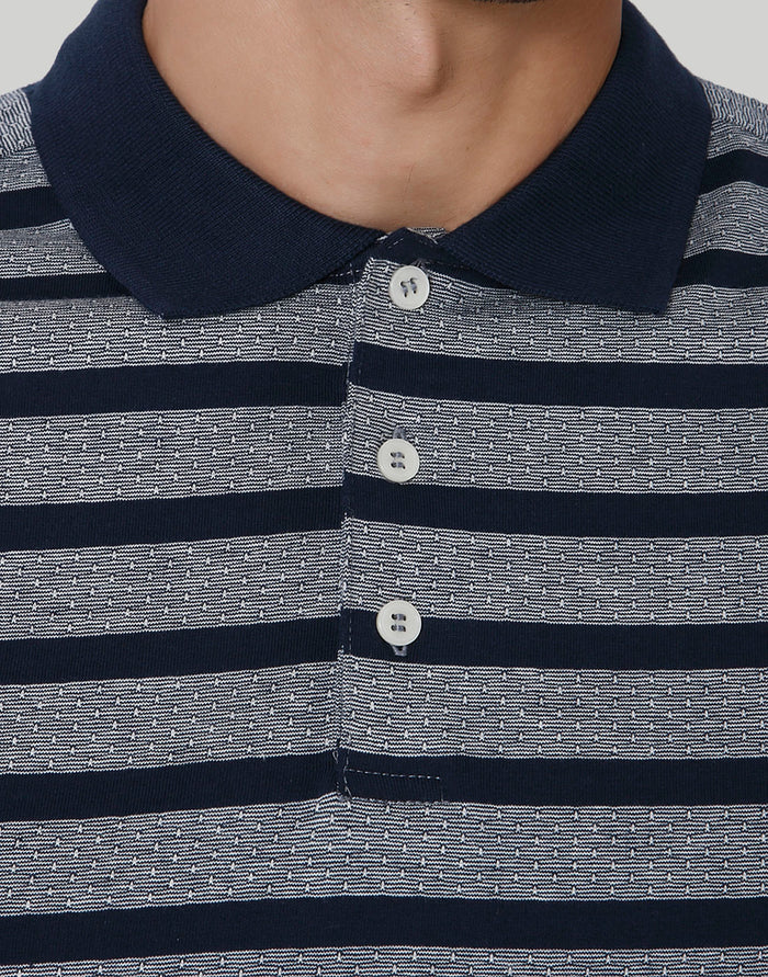 Blue Striped Polo Neck T-Shirt