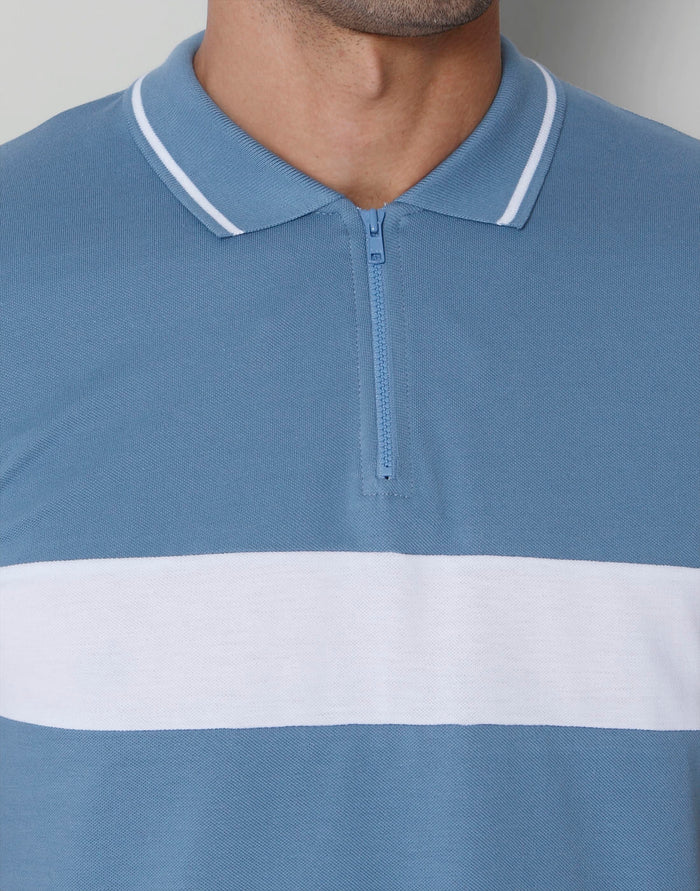 Blue Striped Polo Neck T-Shirt