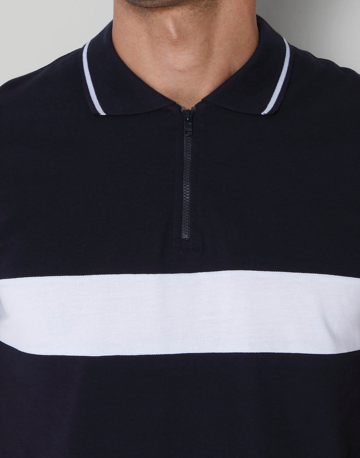 Blue Striped Polo Neck T-Shirt