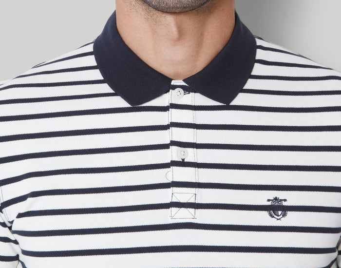 Blue Striped Polo Neck T-Shirt